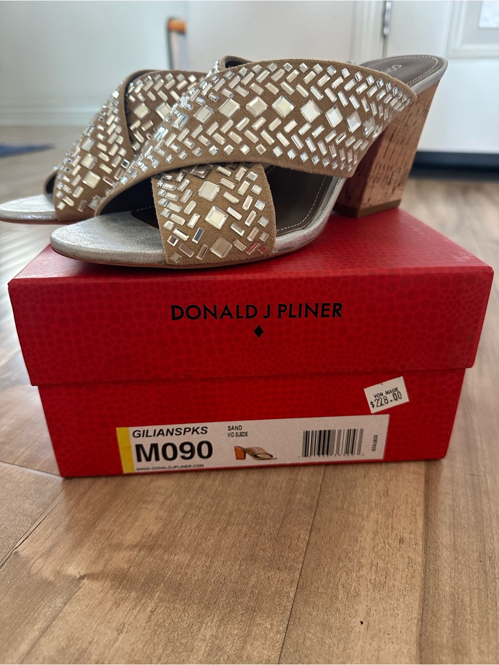 Donald J. Pliner Sand Jeweled Crisscross Block Heel Mule